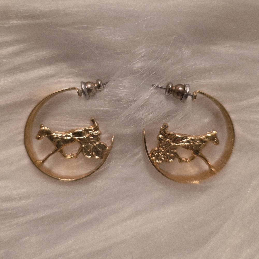 Elegant Equestrian Horse And Jockey Hoops Earrings